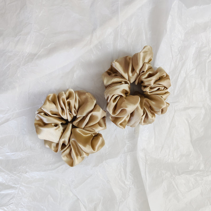 Beige Satin Scrunchie- L
