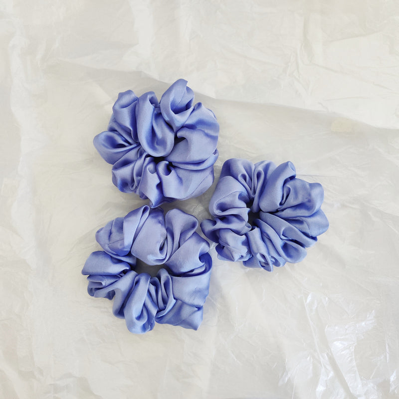 Steel Blue Satin Scrunchie- L