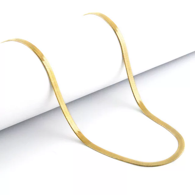 Amazon.com: Gold Herringbone Chain Necklace 14k Gold Plated Stainless Steel  Dainty Gold Necklaces for Women Simple Flat Snake Chain Choker Waterproof  Jewelry Hypoallergenic Gift for Women Girls ( 3mm, 14 inch ):