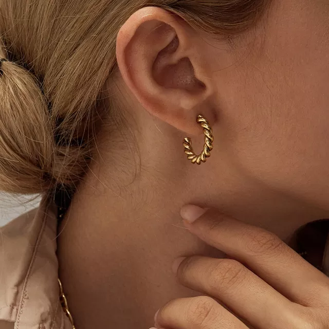 Baguette Hoop Earrings- 18K Gold Plated