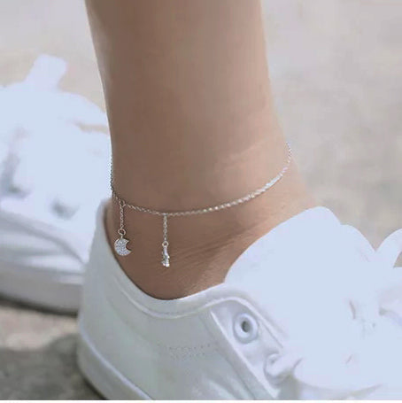 Star Moon Anklet- 925 Silver